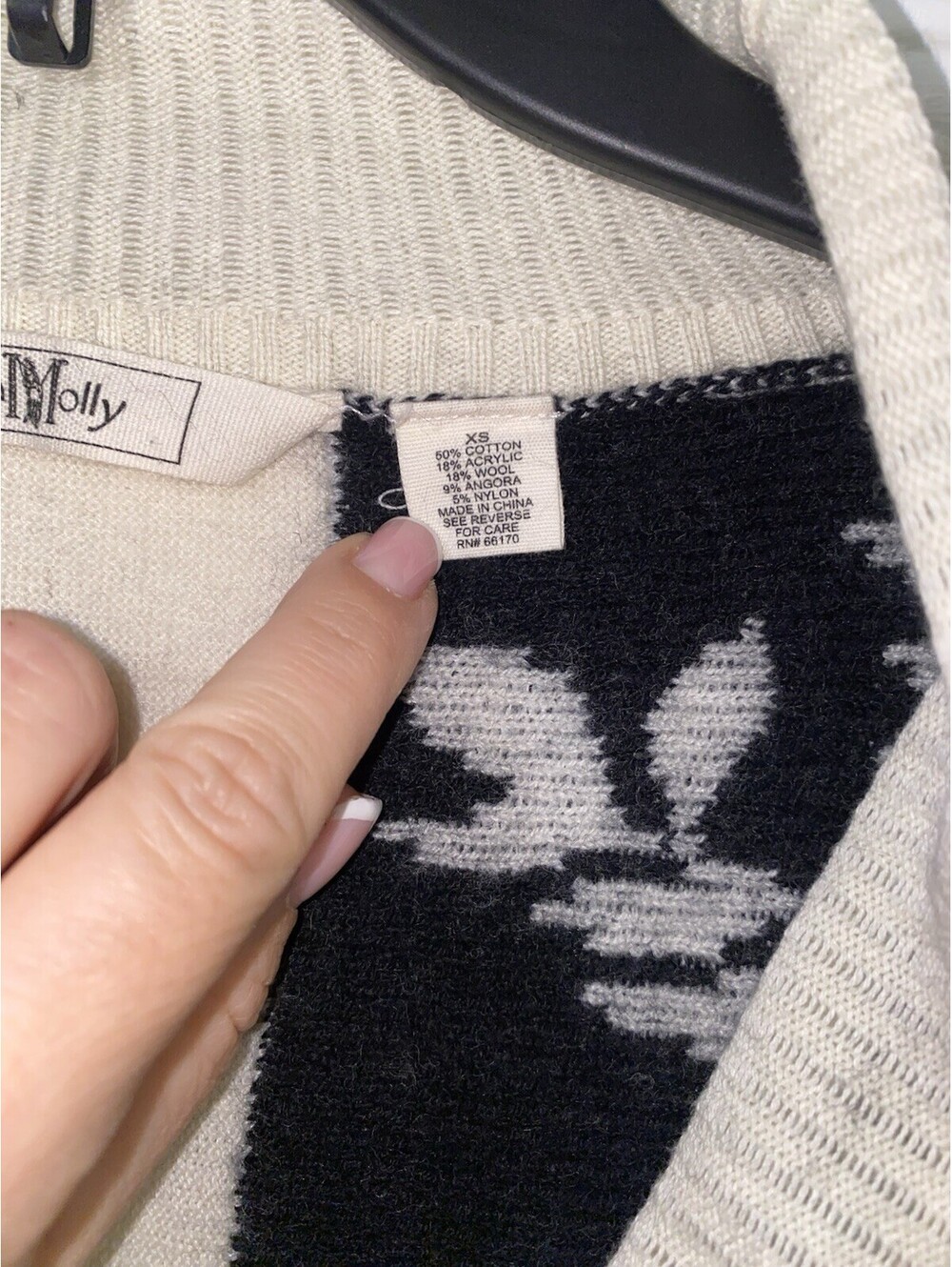 LiaMolly Anthropologie Wool Black and Cream Intarsia Kimono Sweater vintage XS - Picture 4 of 8